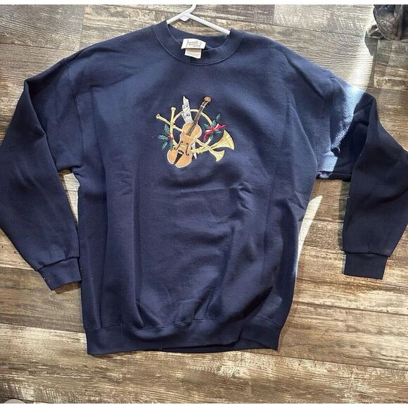 VTG Embroidered Women's‎ Peanut Butter And Jelly Christmas Violin Sweatshirt  XL - Picture 1 of 7